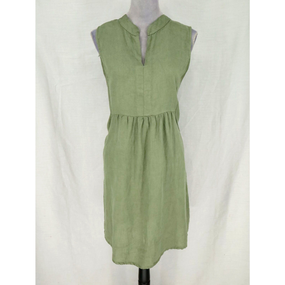 Terzo Millennio Dress Womens Large Green Linen Pullover Sleeveless Made in Italy